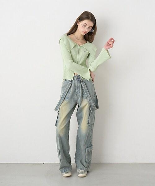 牛仔工裝褲【韓國時尚】