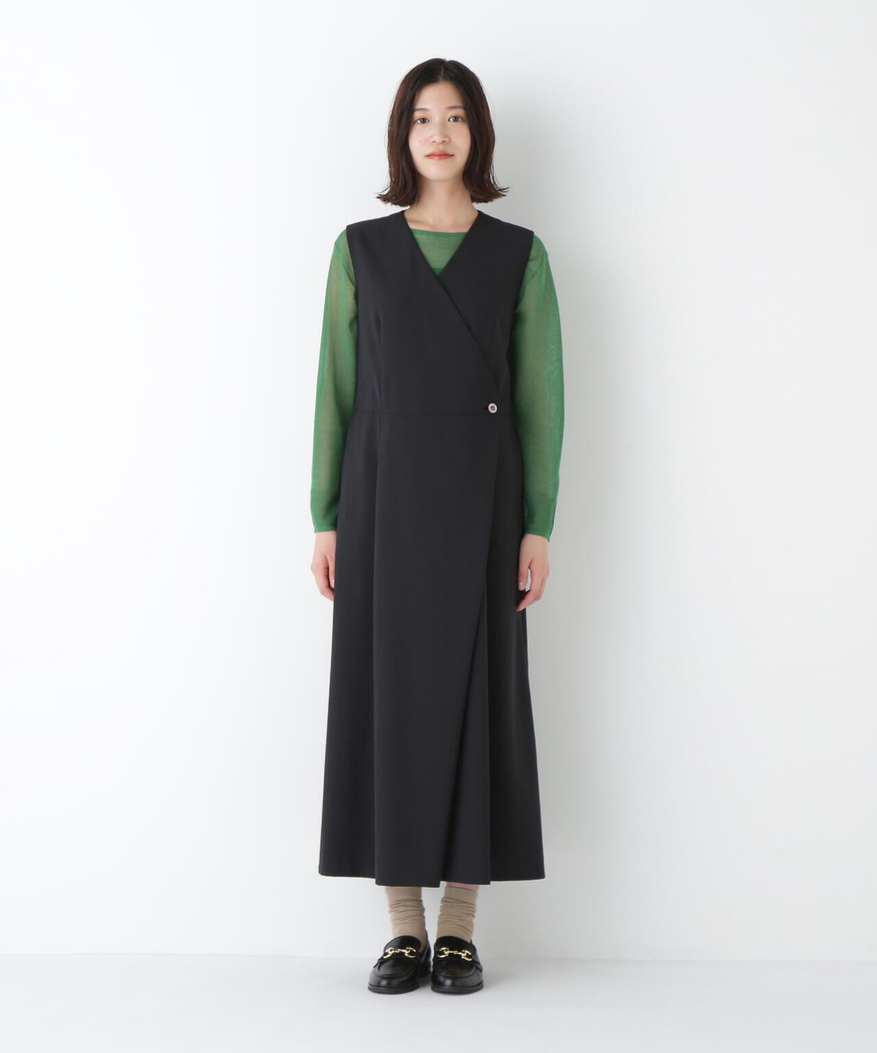 T/TAツイルラップ風ノースリーブワンピース