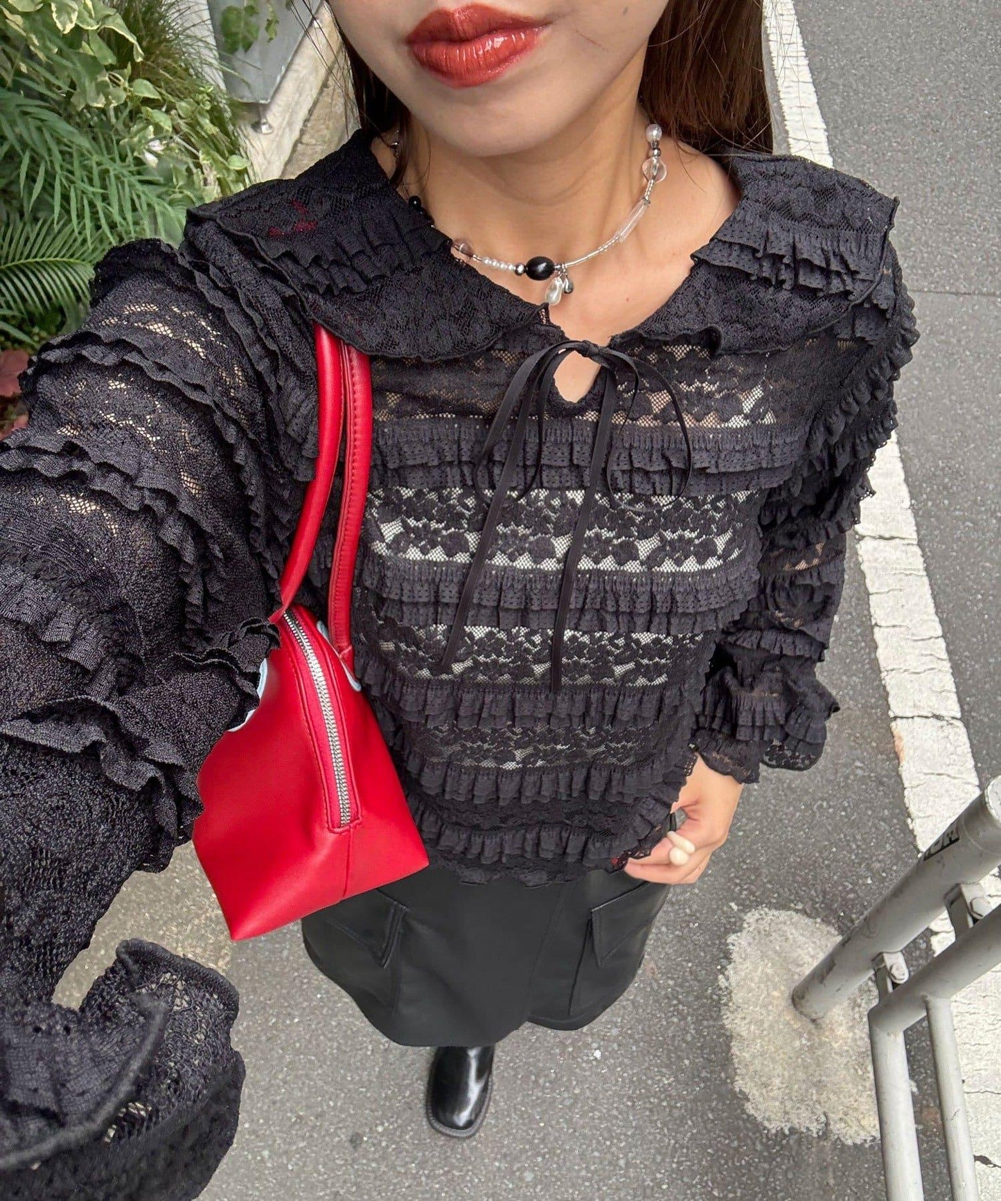 水手領彩色蕾絲荷葉邊上衣