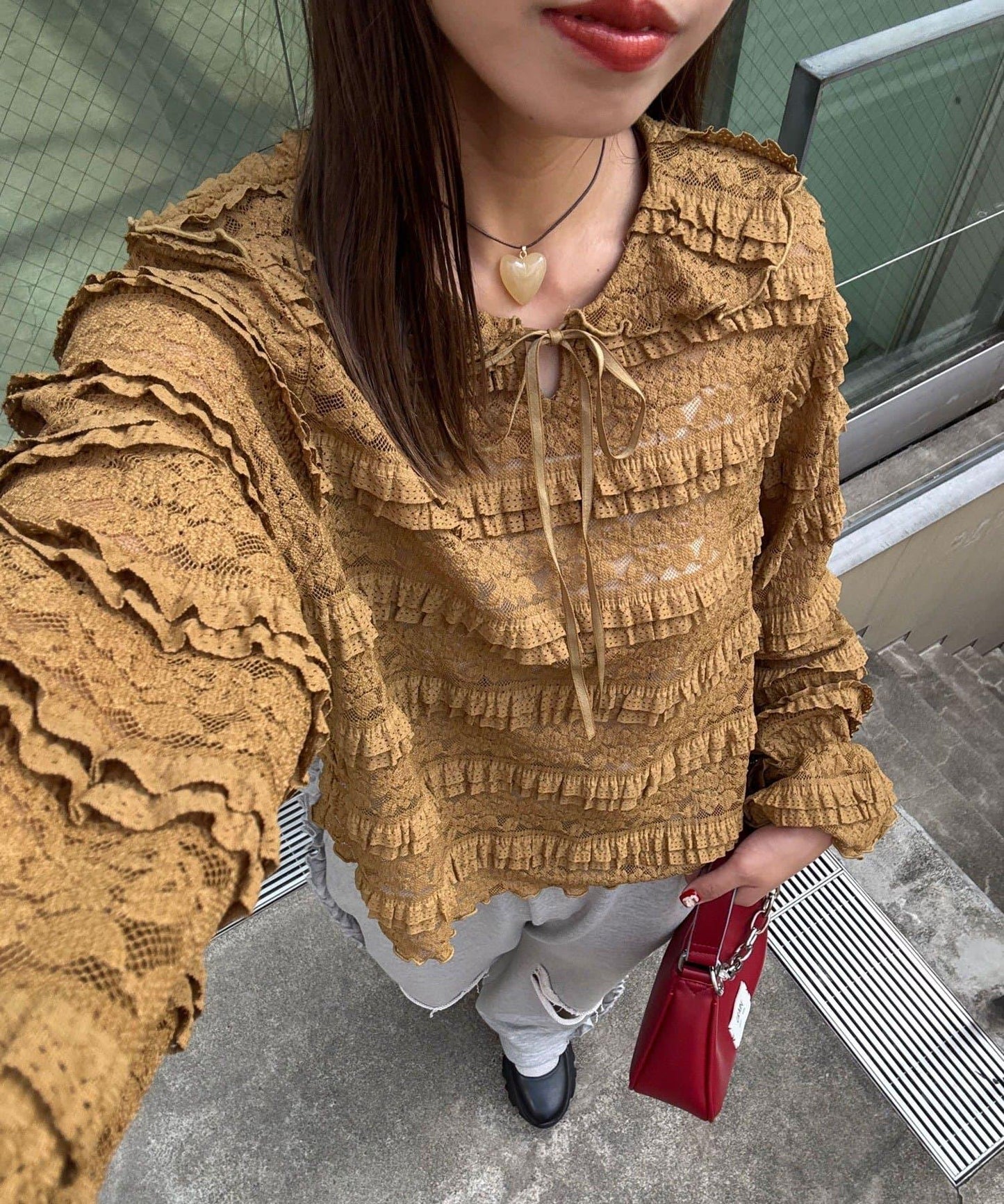 水手領彩色蕾絲荷葉邊上衣