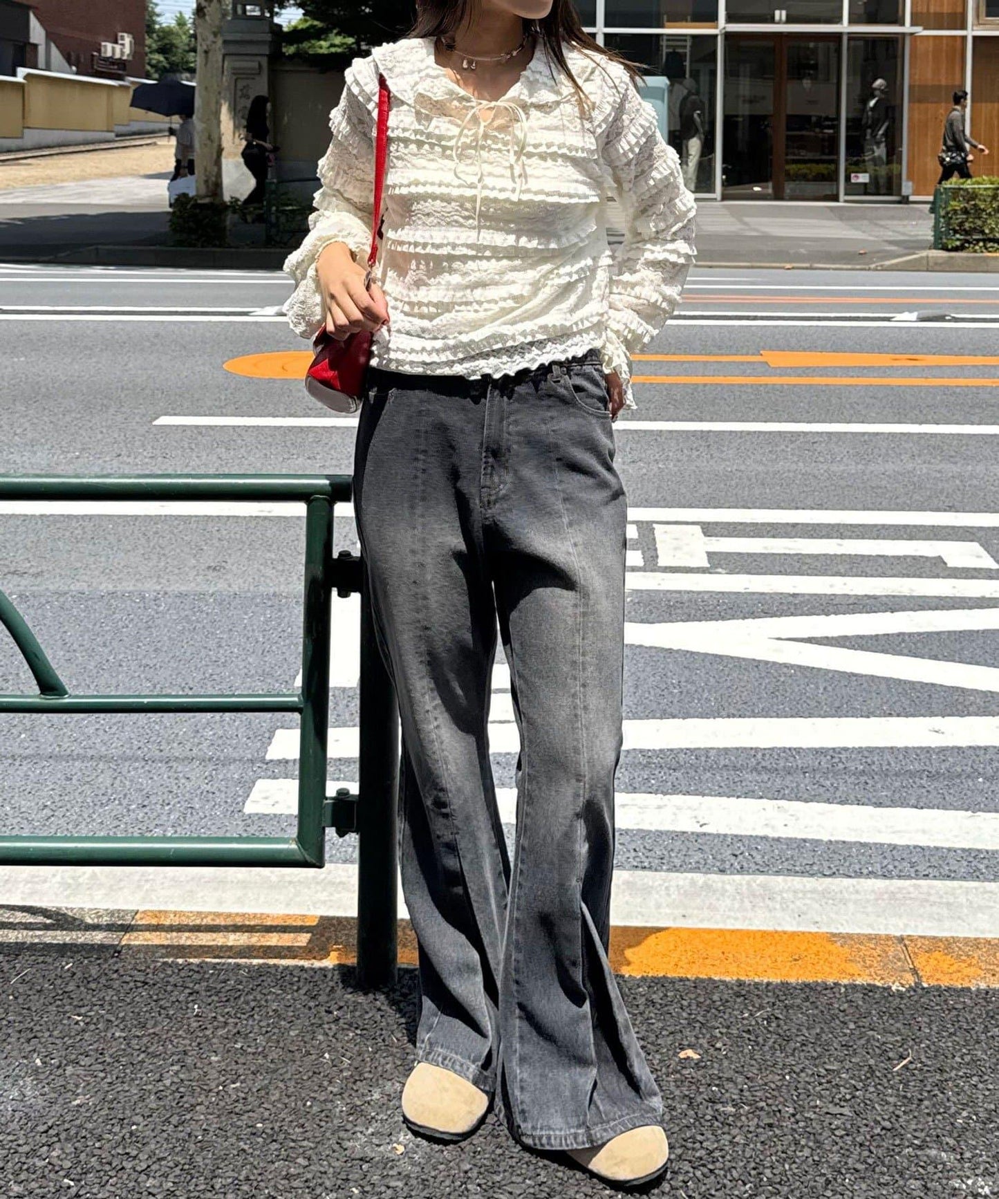 水手領彩色蕾絲荷葉邊上衣