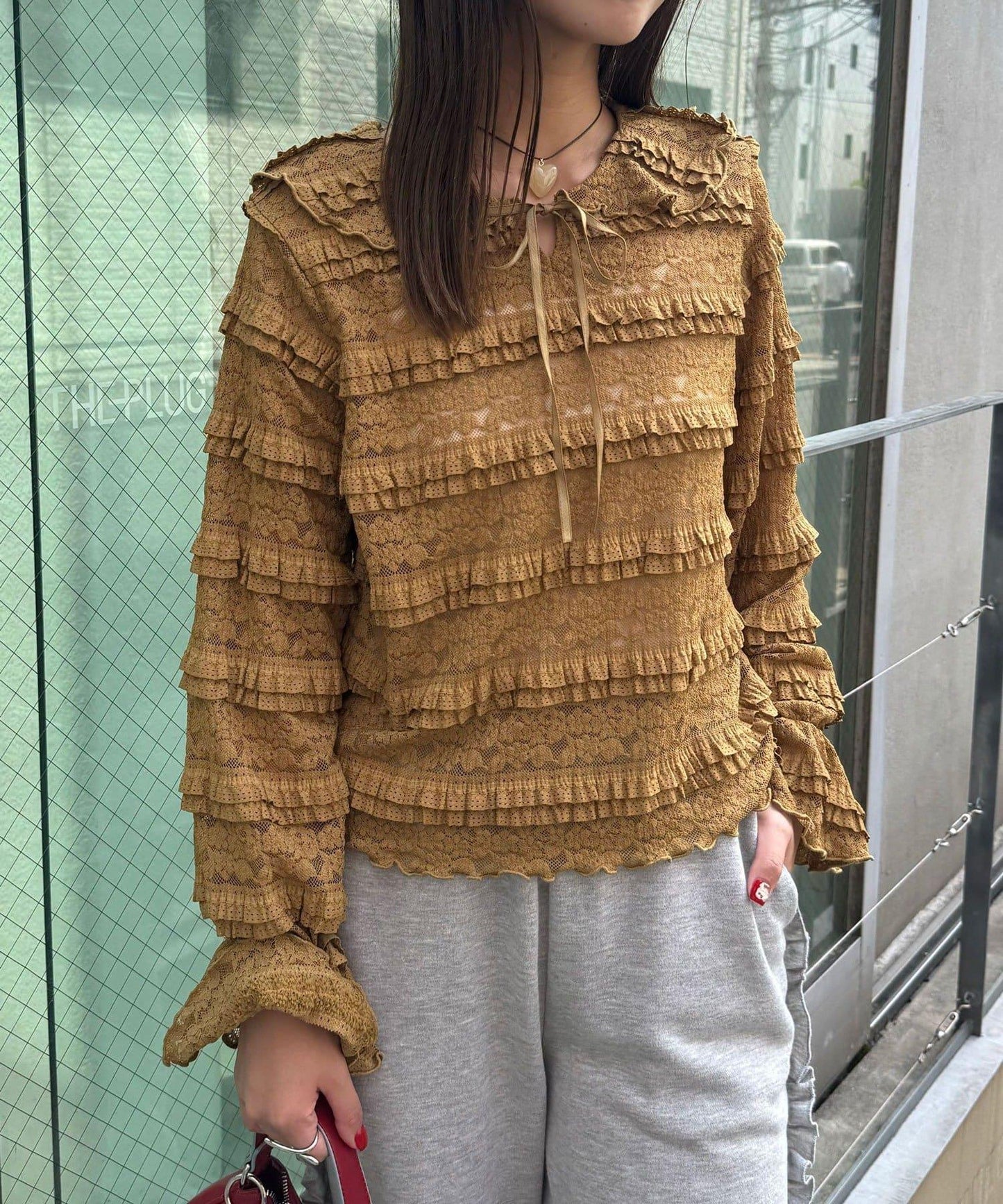 水手領彩色蕾絲荷葉邊上衣