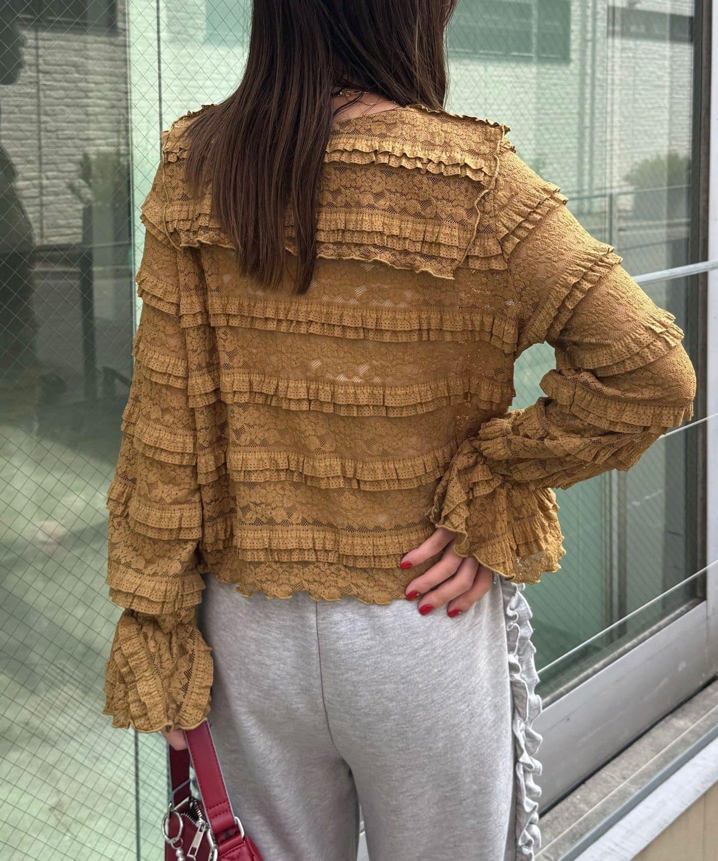 水手領彩色蕾絲荷葉邊上衣