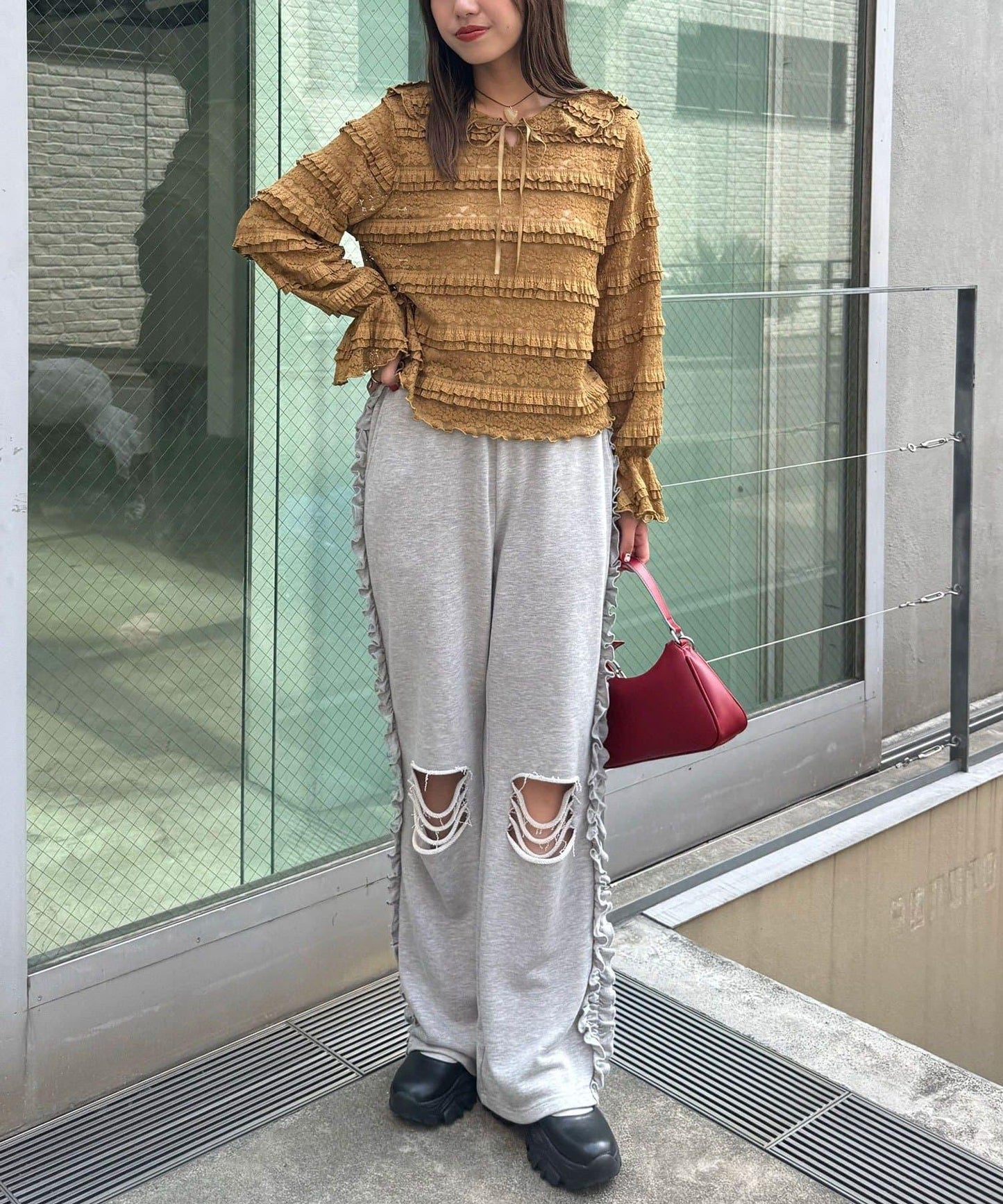 水手領彩色蕾絲荷葉邊上衣