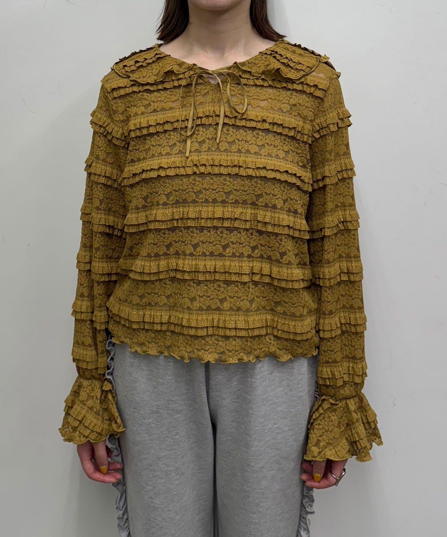 水手領彩色蕾絲荷葉邊上衣