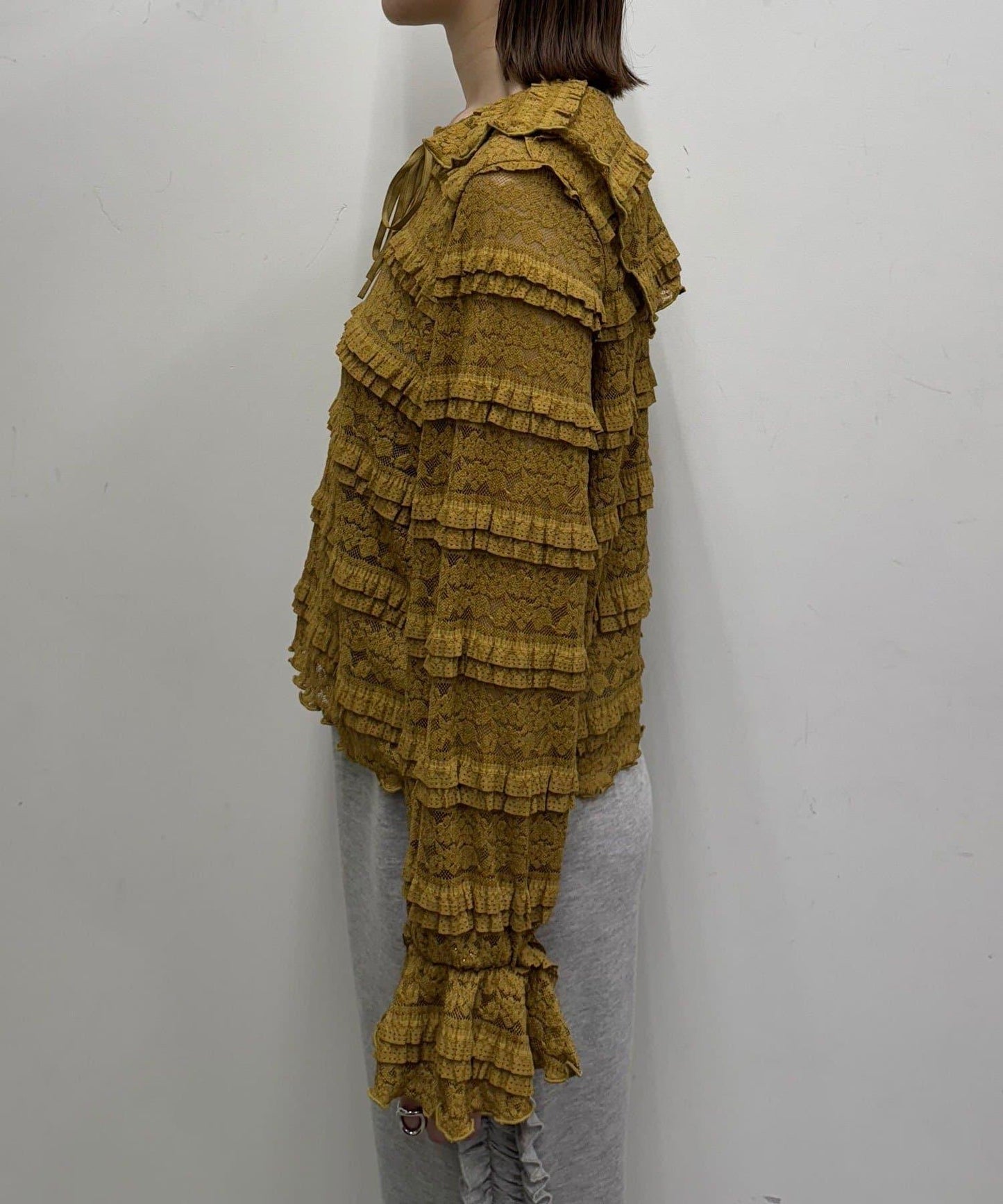 水手領彩色蕾絲荷葉邊上衣