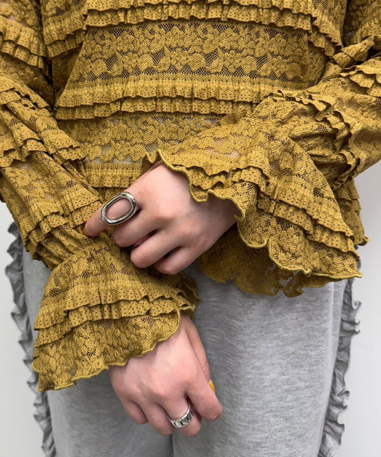 水手領彩色蕾絲荷葉邊上衣