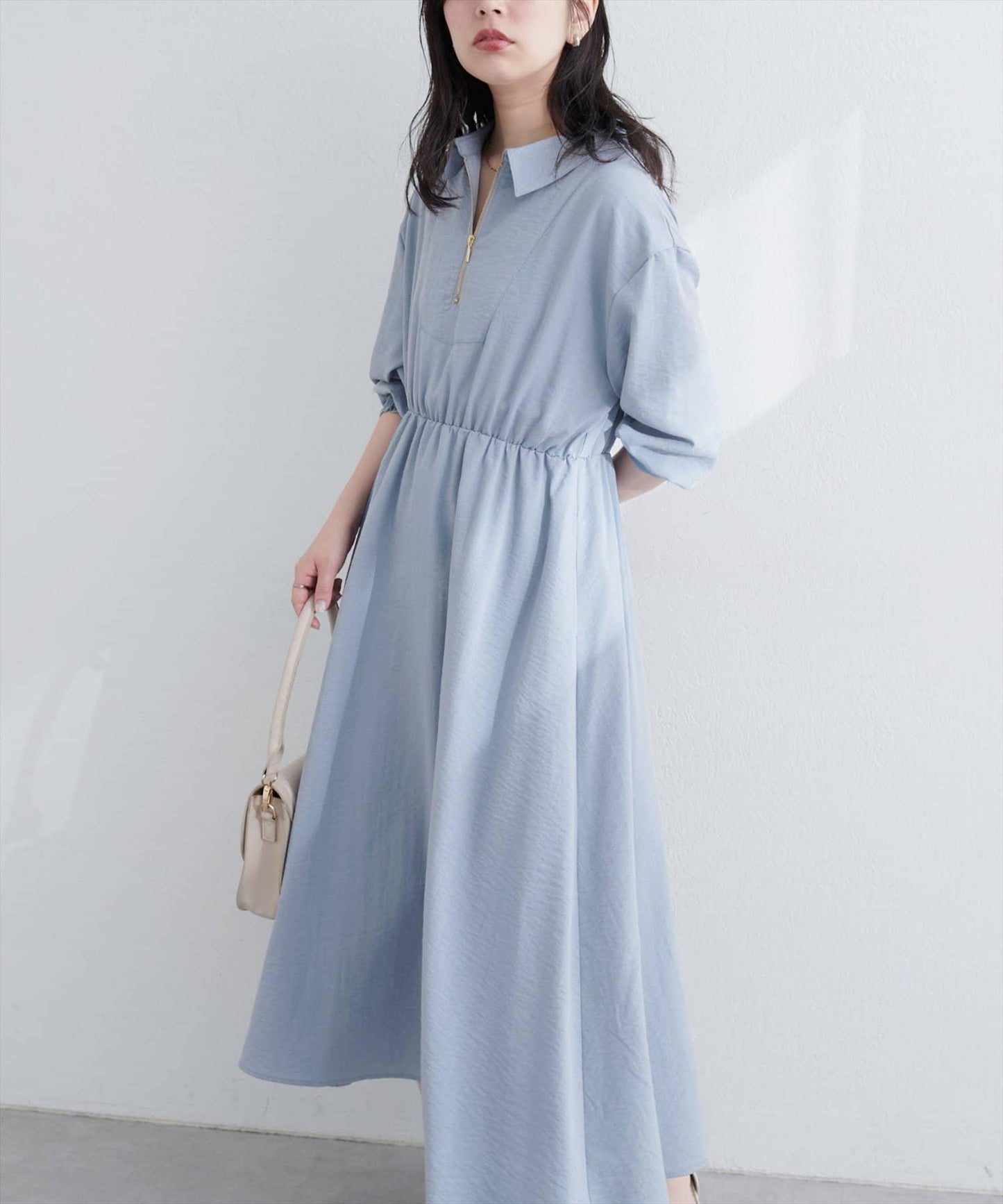 【限定】前拉鍊領口連衣裙
