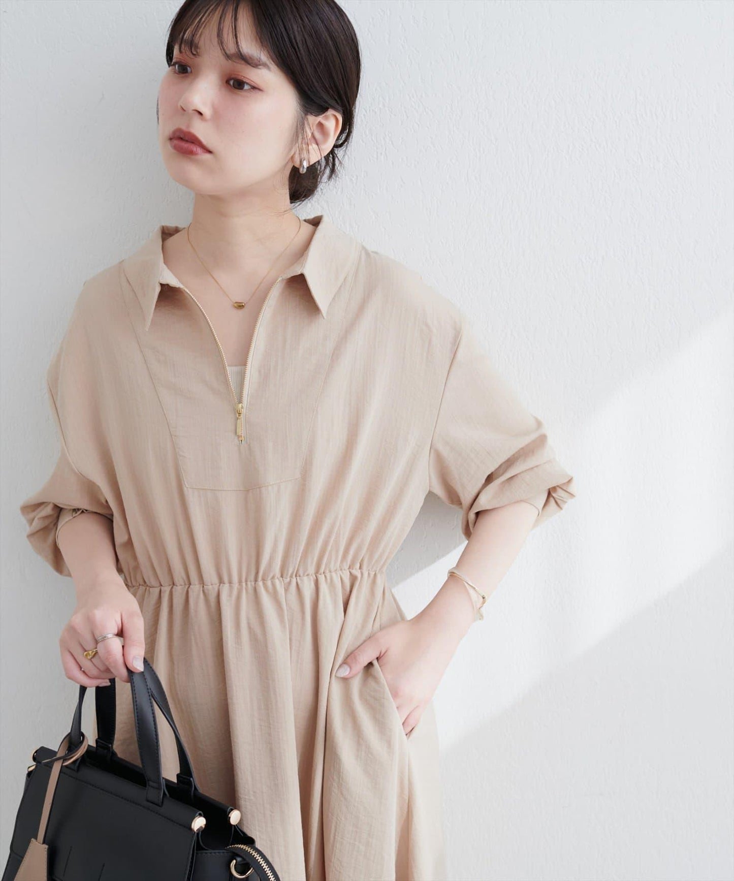 【限定】前拉鍊領口連衣裙