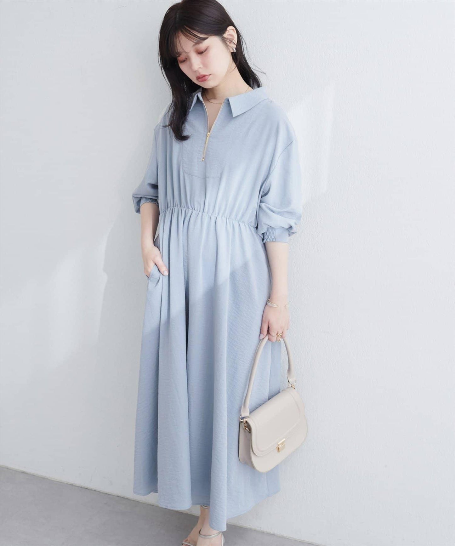 【限定】前拉鍊領口連衣裙