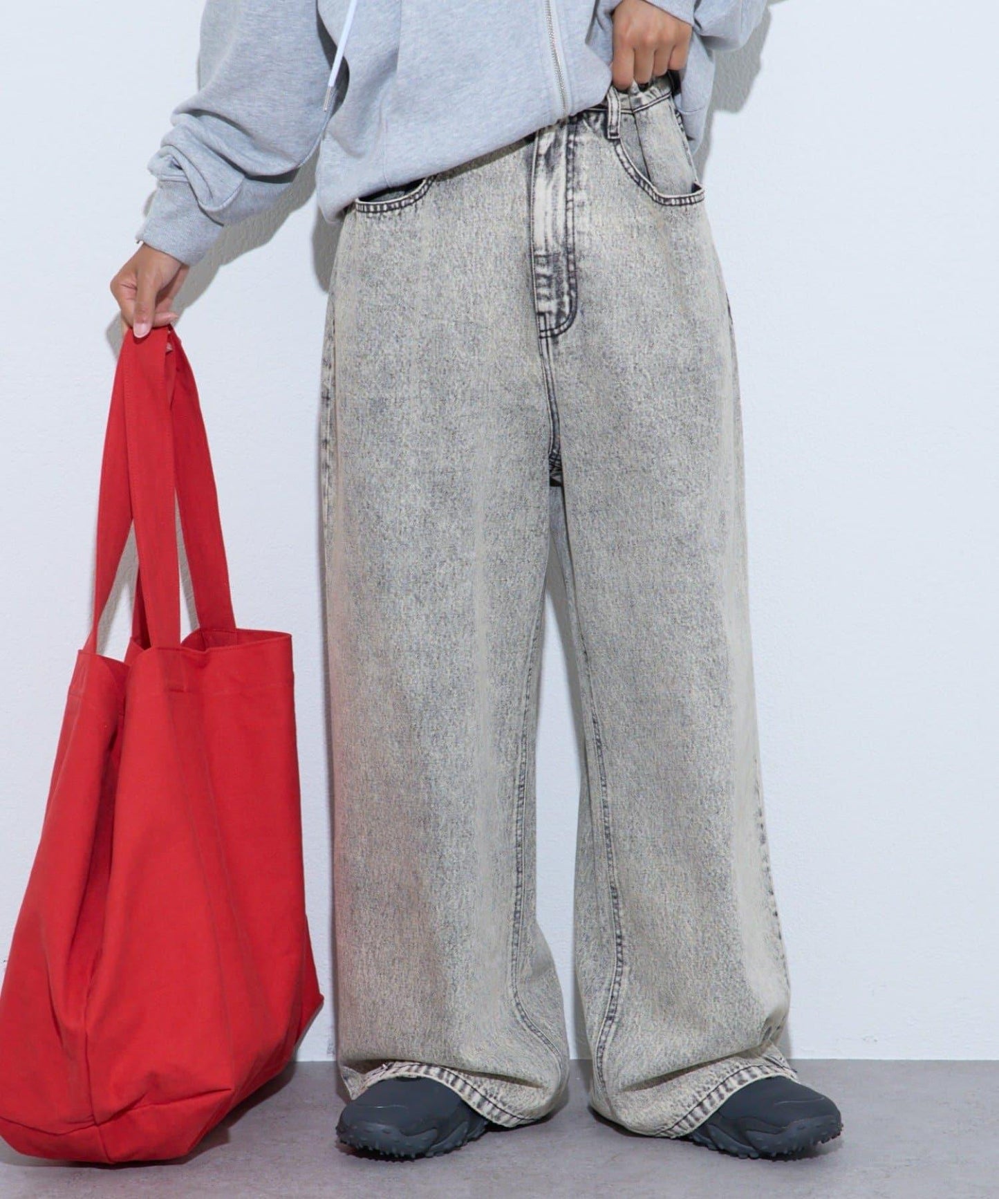 【薩基企劃】【可調節腰圍】超染褶皺設計牛仔褲