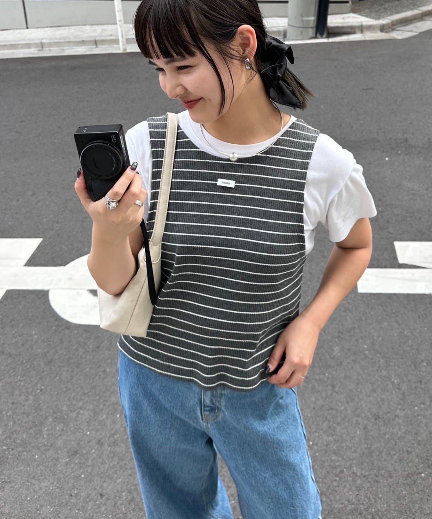 【soome韓國企劃】條紋層疊領口透視剪裁襯衫