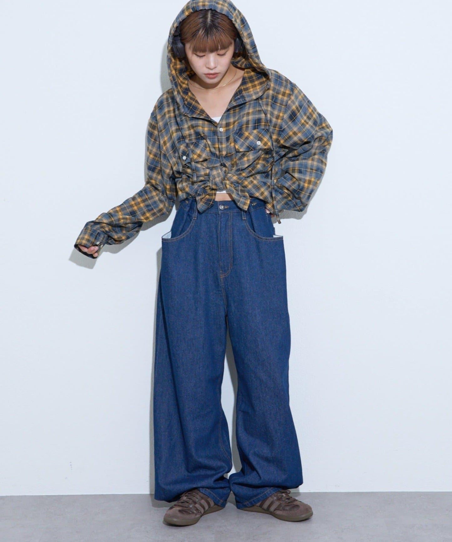 【薩基企劃】【可調節腰圍】超染褶皺設計牛仔褲