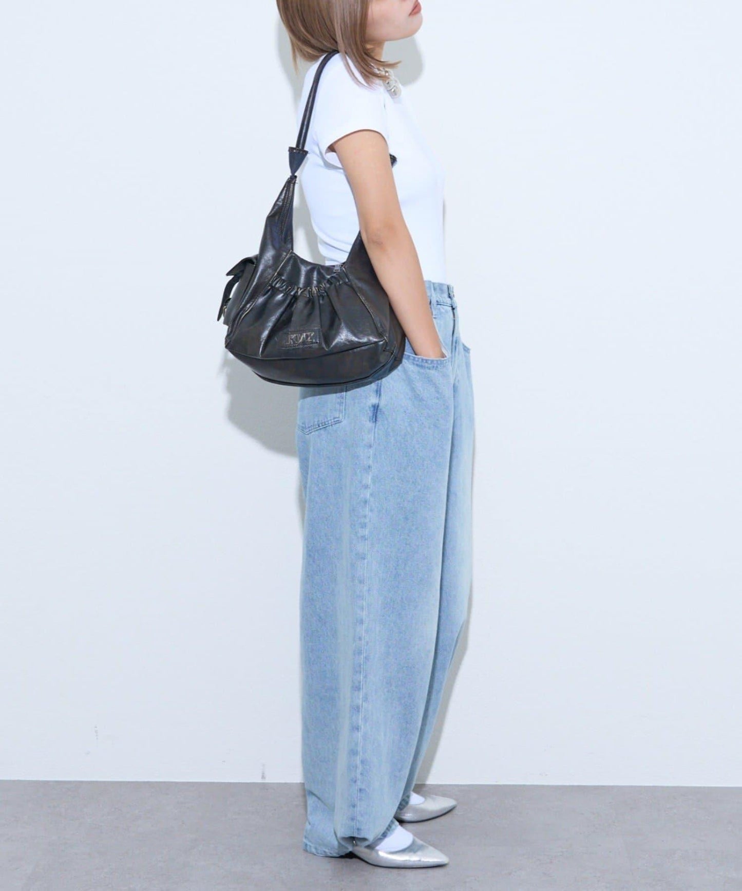 【薩基企劃】【可調節腰圍】超染褶皺設計牛仔褲