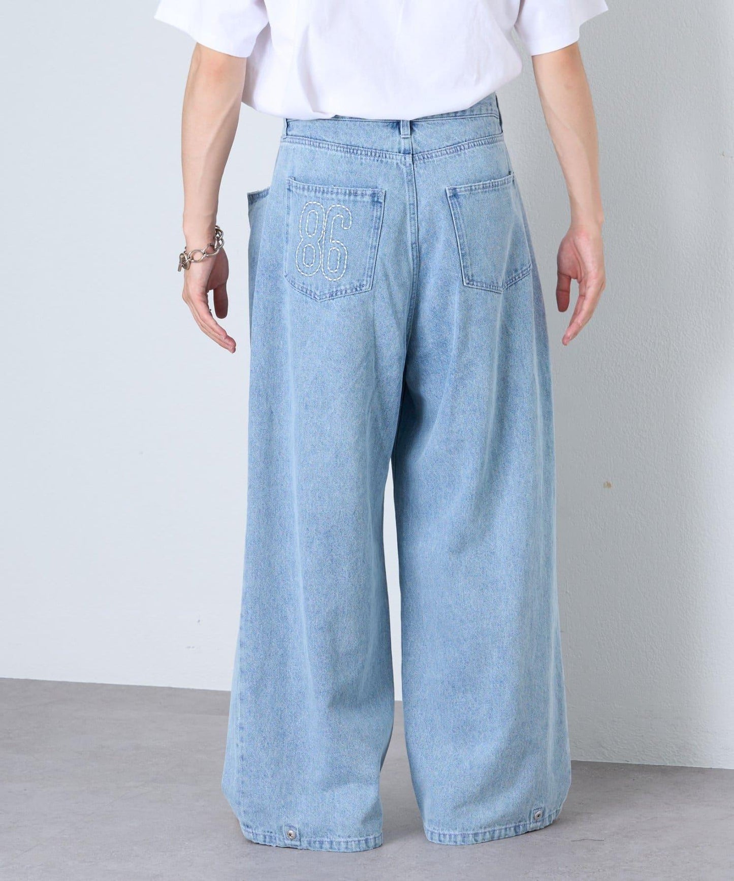 【薩基企劃】【可調節腰圍】超染褶皺設計牛仔褲