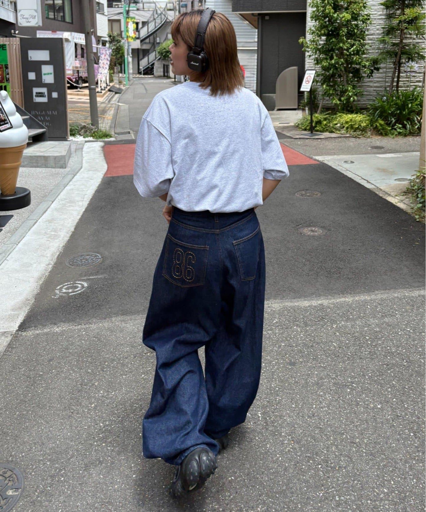 【薩基企劃】【可調節腰圍】超染褶皺設計牛仔褲