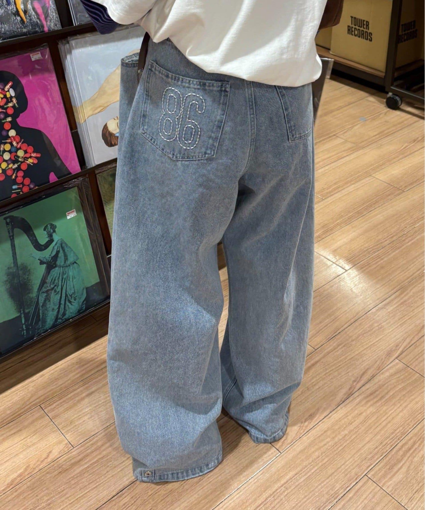 【薩基企劃】【可調節腰圍】超染褶皺設計牛仔褲