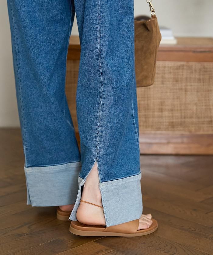 聯名 後開叉 寬鬆直筒