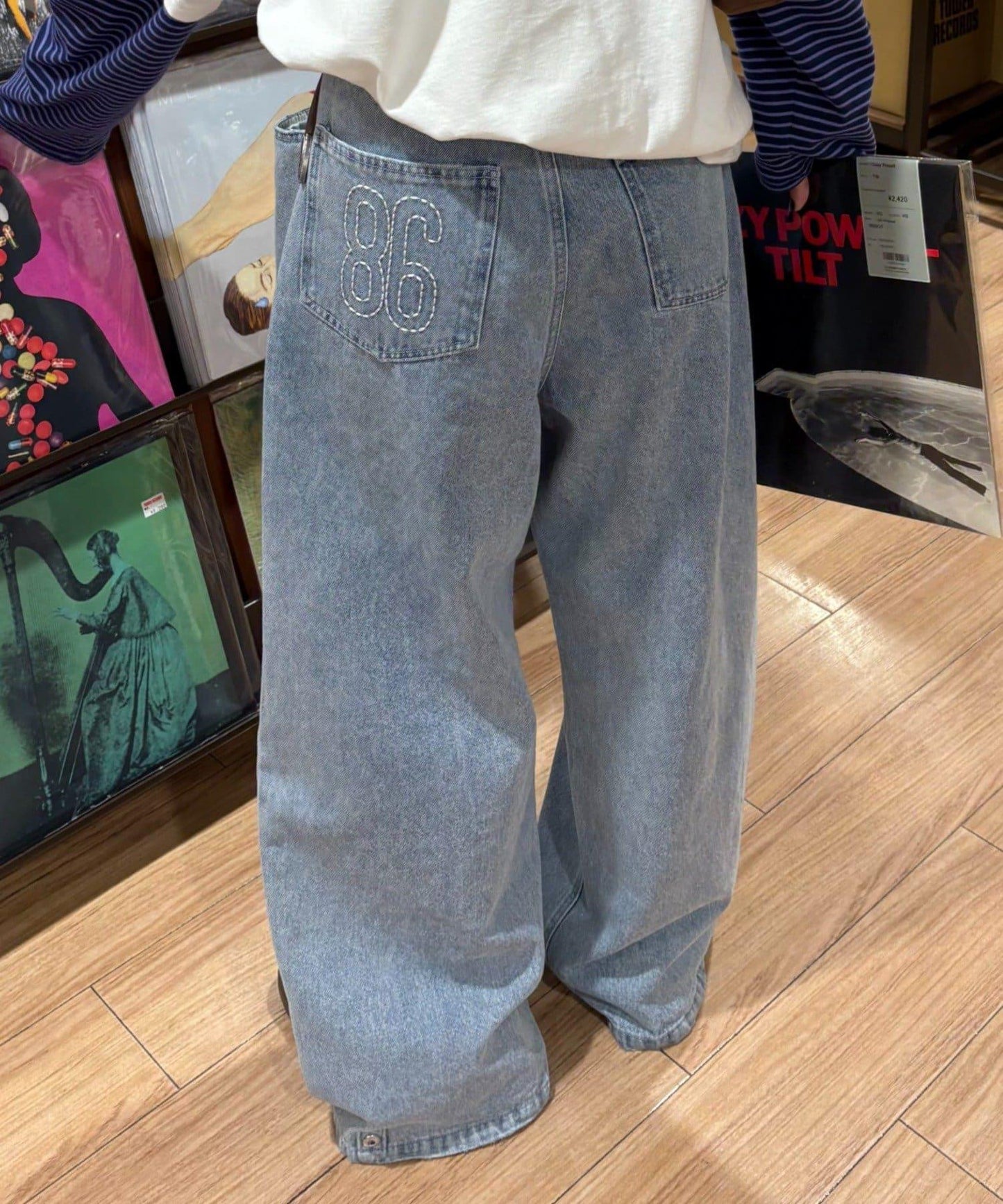 【薩基企劃】【可調節腰圍】超染褶皺設計牛仔褲