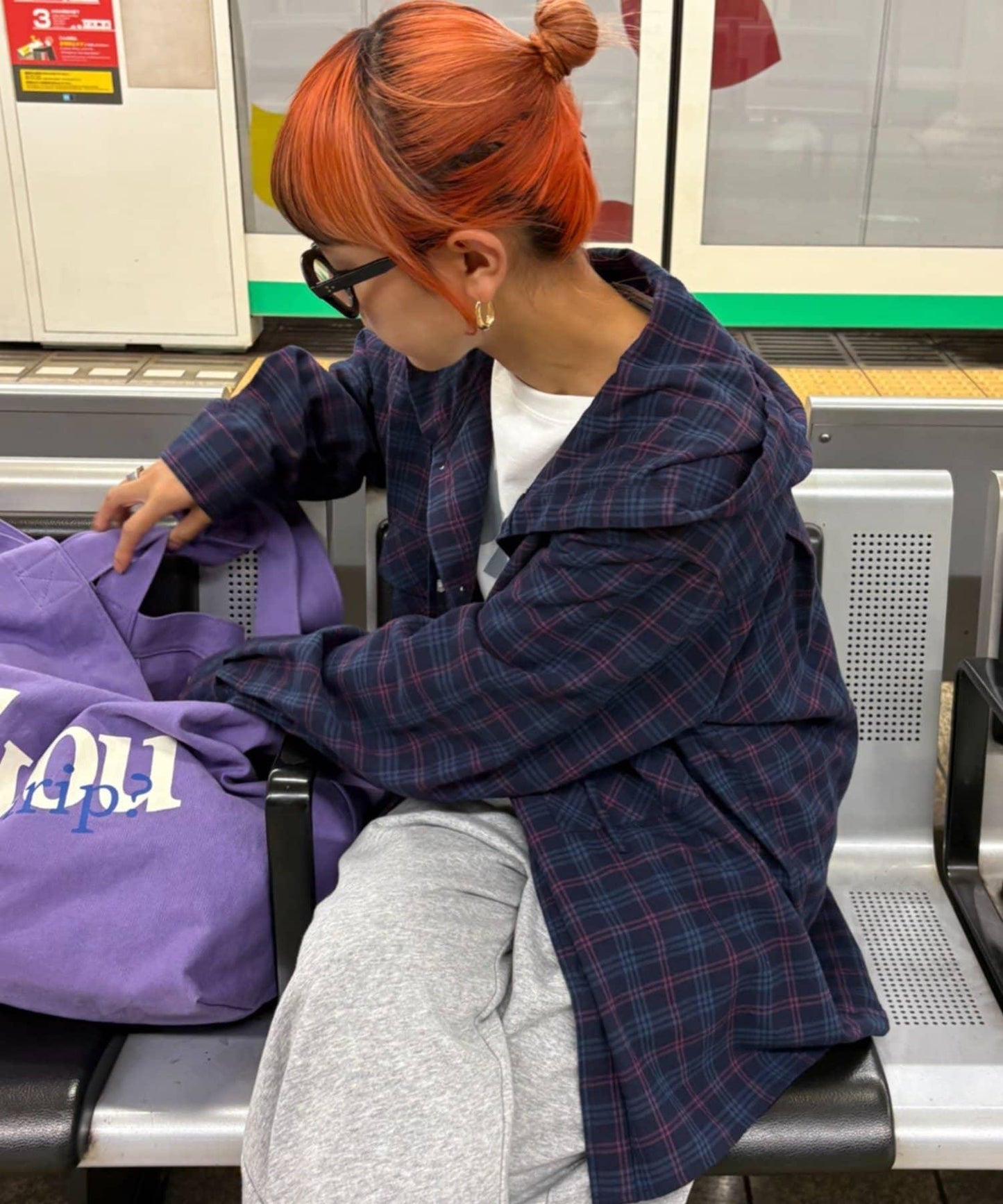 【亞卡企劃】帶食物口袋的混搭加工格子襯衫