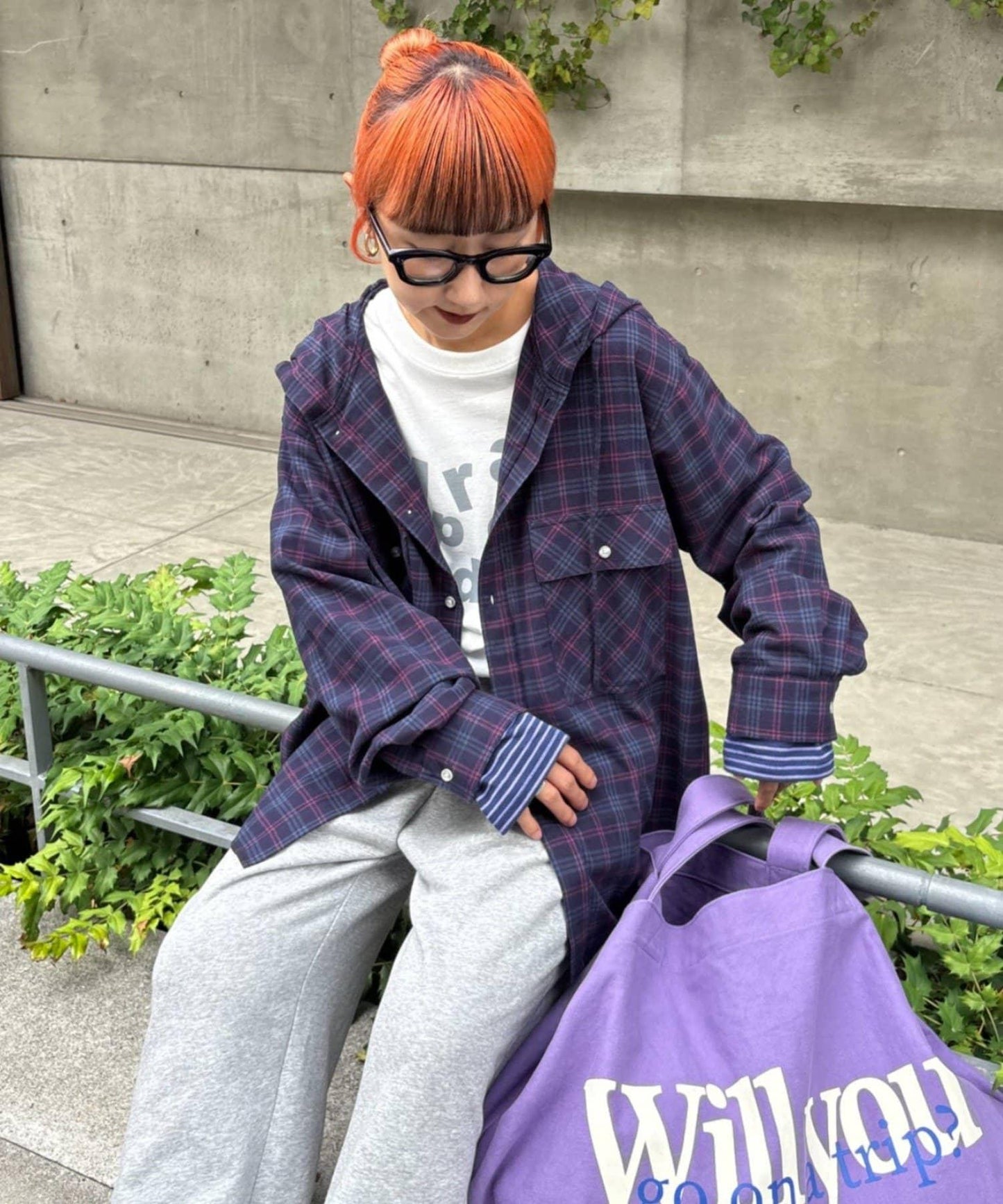 【亞卡企劃】帶食物口袋的混搭加工格子襯衫