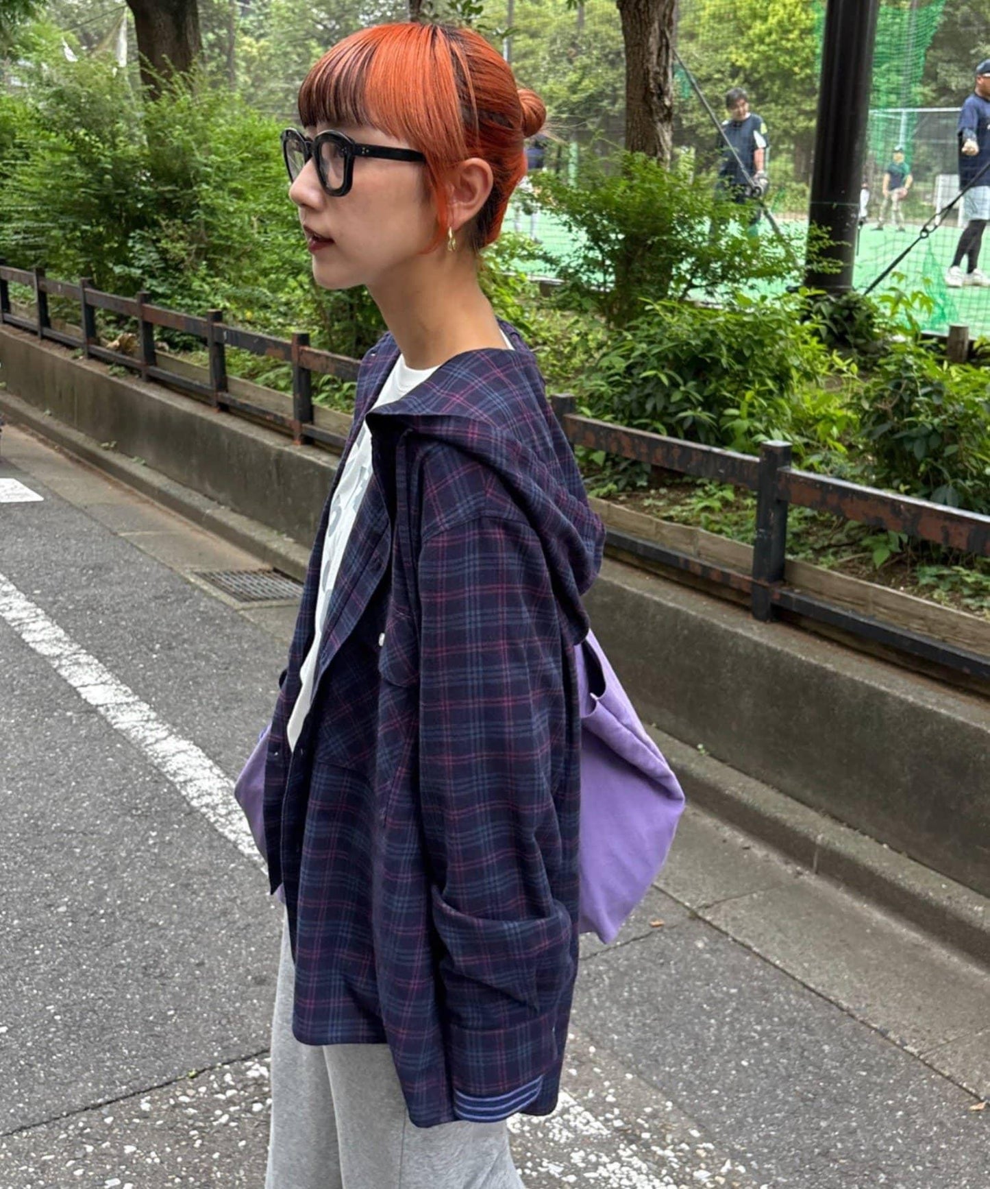 【亞卡企劃】帶食物口袋的混搭加工格子襯衫