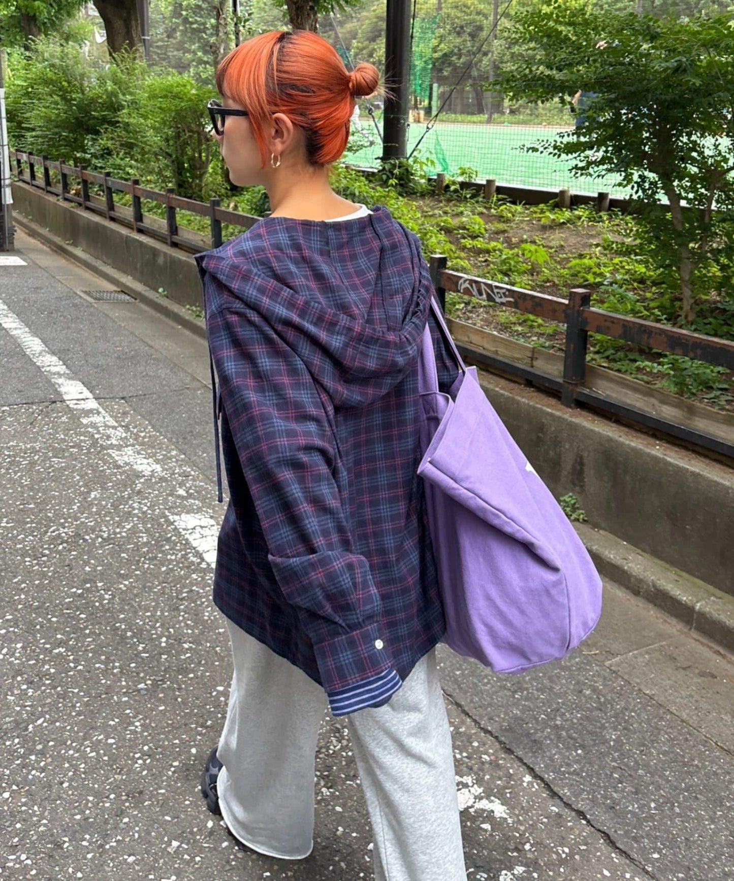 【亞卡企劃】帶食物口袋的混搭加工格子襯衫