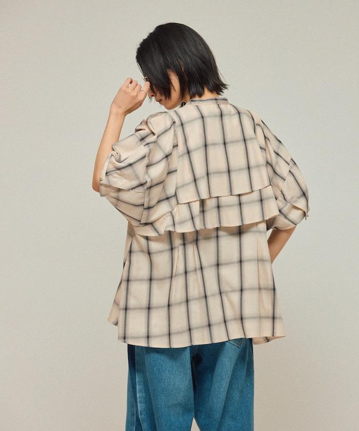 漸變格紋 波浪領襯衫 / 5分袖格紋襯衫