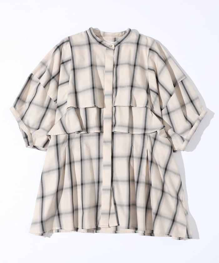 漸變格紋 波浪領襯衫 / 5分袖格紋襯衫