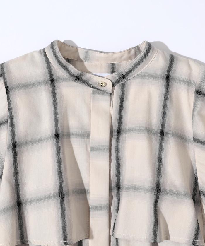 漸變格紋 波浪領襯衫 / 5分袖格紋襯衫