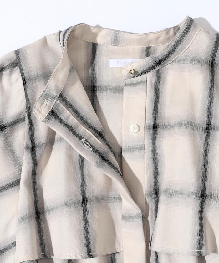 漸變格紋 波浪領襯衫 / 5分袖格紋襯衫