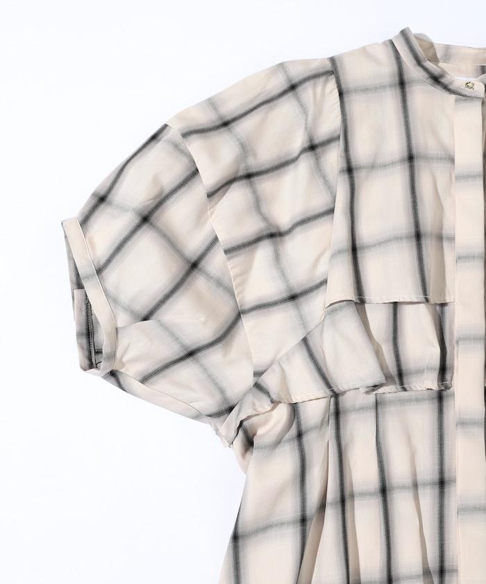 漸變格紋 波浪領襯衫 / 5分袖格紋襯衫