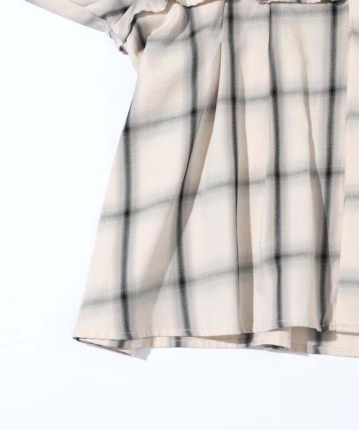 漸變格紋 波浪領襯衫 / 5分袖格紋襯衫