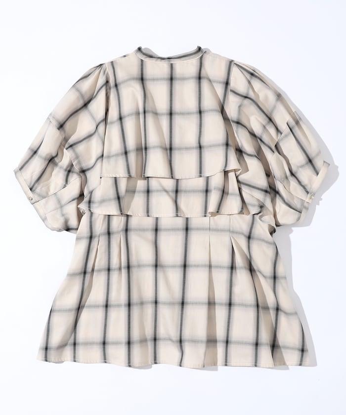 漸變格紋 波浪領襯衫 / 5分袖格紋襯衫