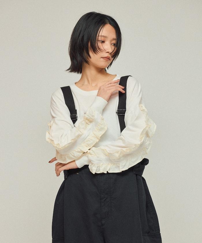 有機棉 袖飾邊 長袖T恤 / 長袖T恤