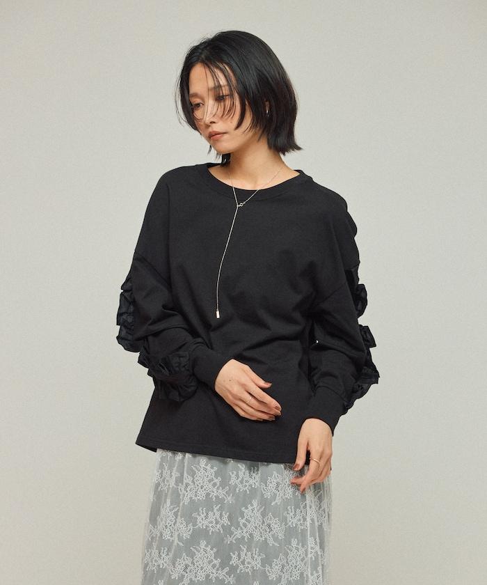 有機棉 袖飾邊 長袖T恤 / 長袖T恤