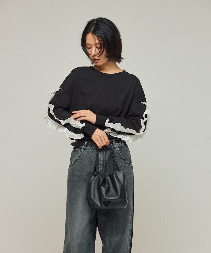 有機棉 袖飾邊 長袖T恤 / 長袖T恤