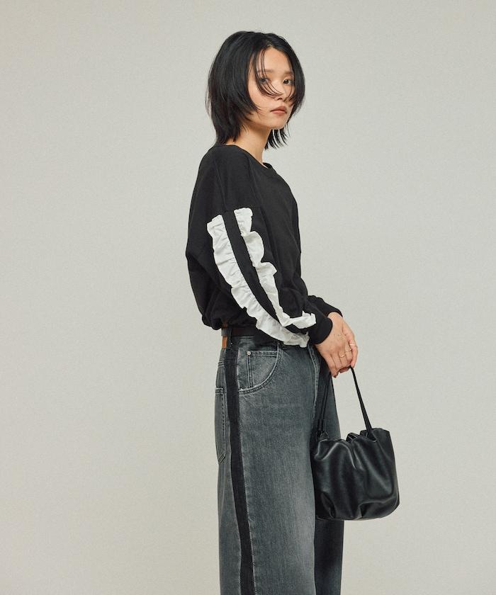 有機棉 袖飾邊 長袖T恤 / 長袖T恤