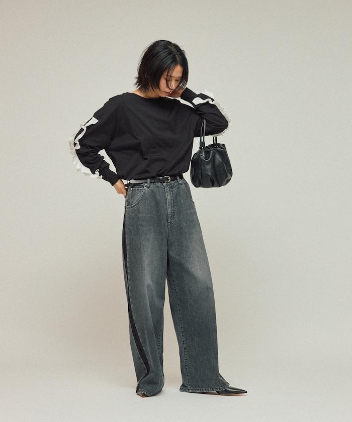 有機棉 袖飾邊 長袖T恤 / 長袖T恤