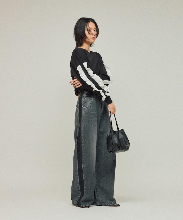 有機棉 袖飾邊 長袖T恤 / 長袖T恤