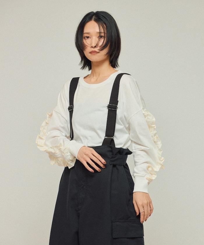 有機棉 袖飾邊 長袖T恤 / 長袖T恤