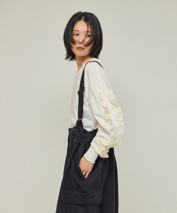 有機棉 袖飾邊 長袖T恤 / 長袖T恤