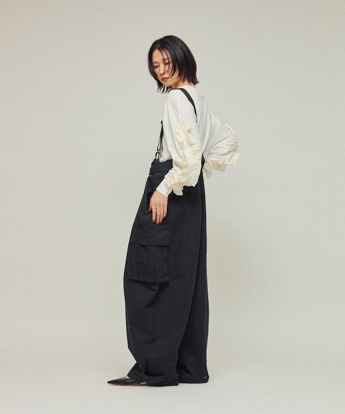 有機棉 袖飾邊 長袖T恤 / 長袖T恤