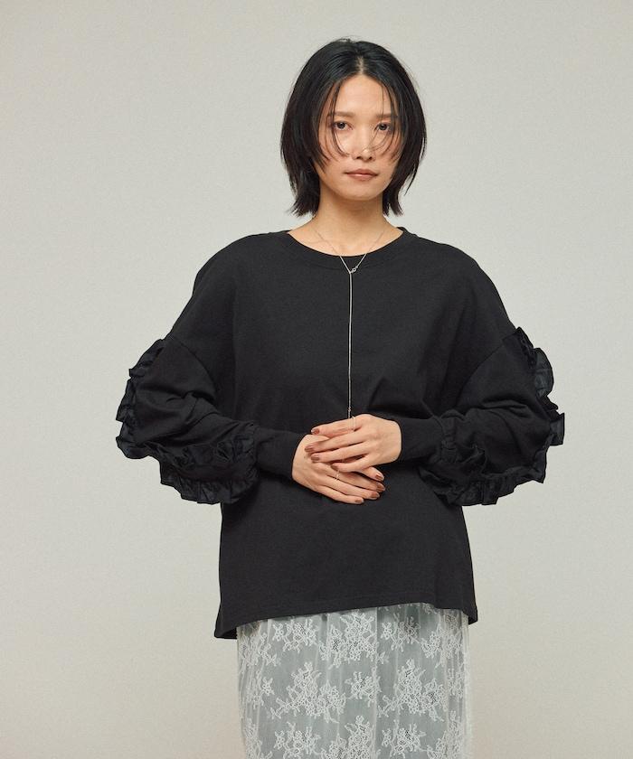 有機棉 袖飾邊 長袖T恤 / 長袖T恤