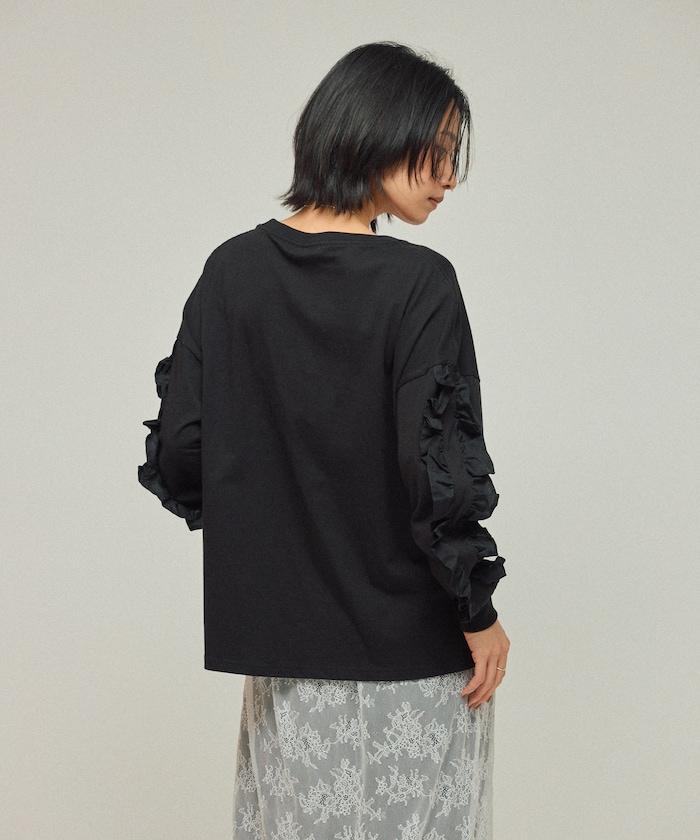 有機棉 袖飾邊 長袖T恤 / 長袖T恤