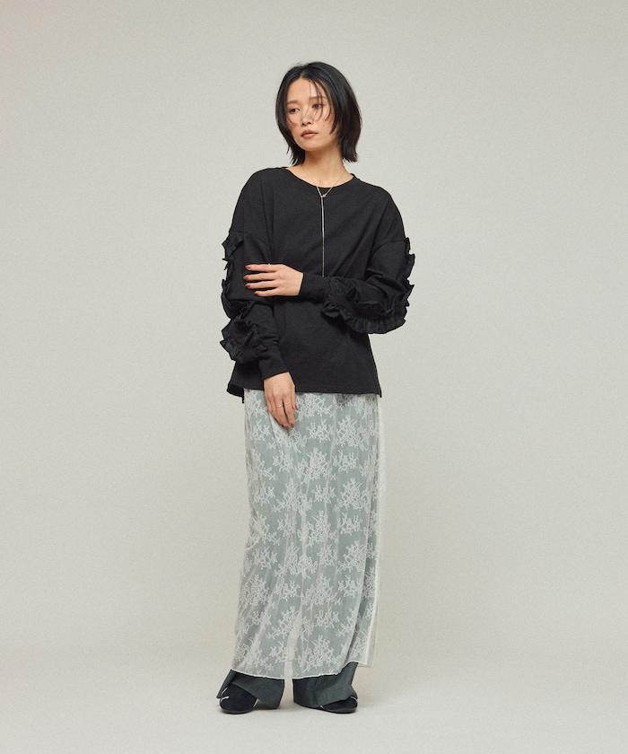 有機棉 袖飾邊 長袖T恤 / 長袖T恤