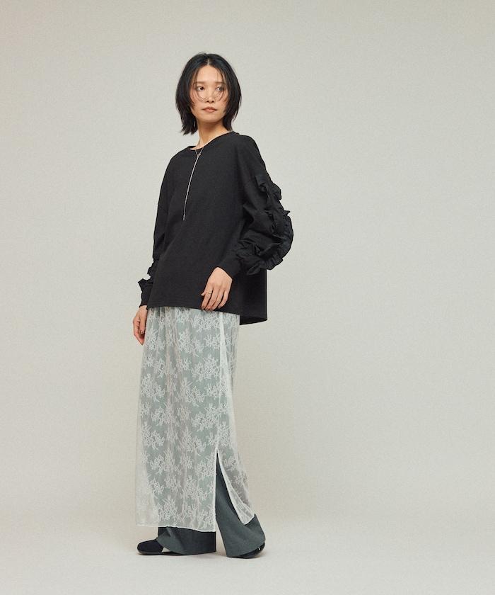 有機棉 袖飾邊 長袖T恤 / 長袖T恤