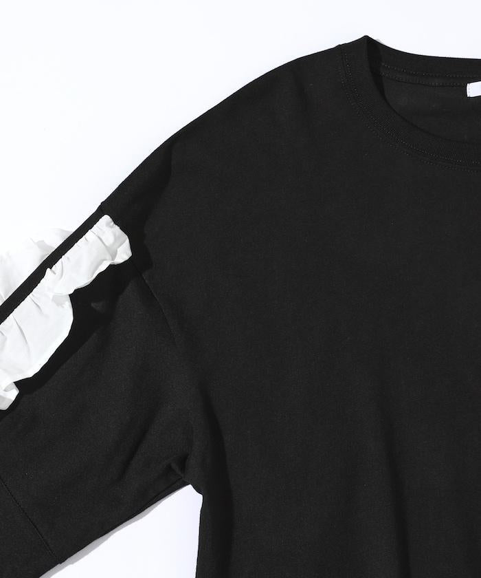 有機棉 袖飾邊 長袖T恤 / 長袖T恤