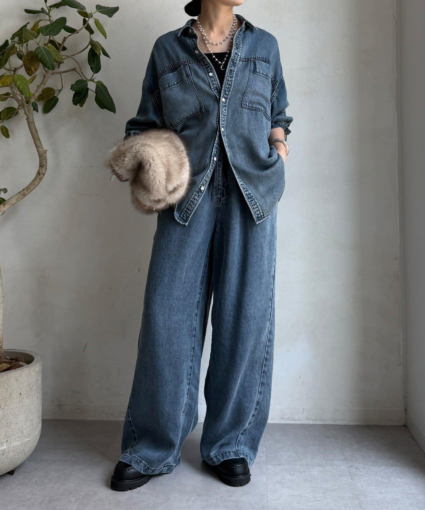 Lyocell寬鬆牛仔褲