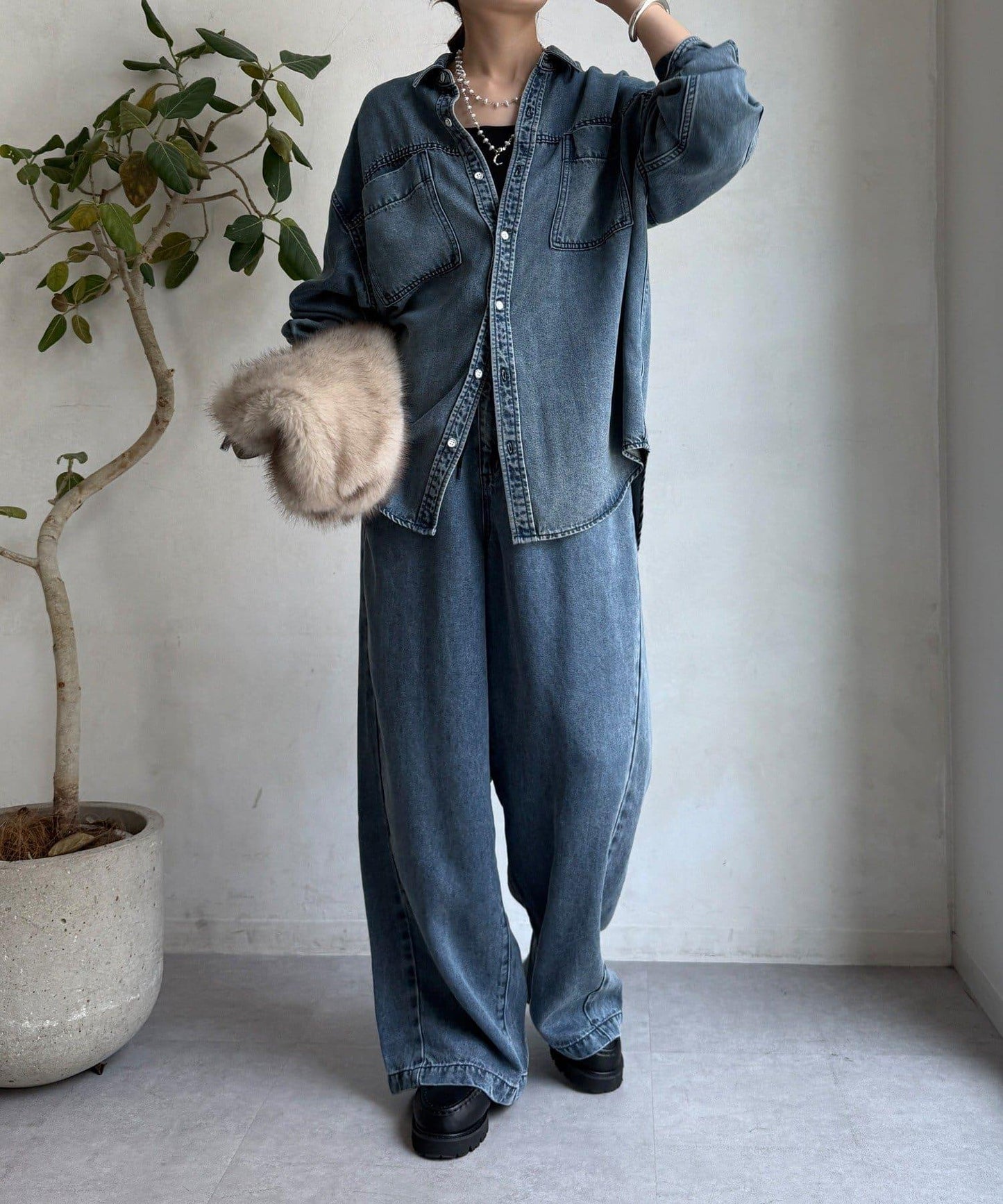 Lyocell寬鬆牛仔褲